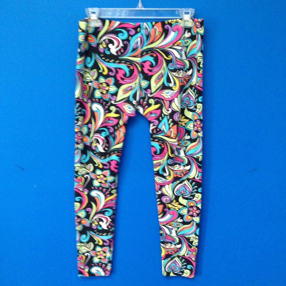 HUE Bright Multi-colored Leggings Sz M - Picture 3 of 4